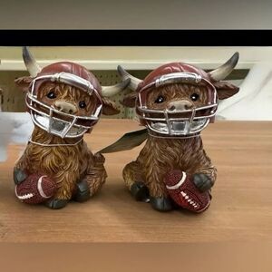 Highland Cows Set Wearing Football Helmet